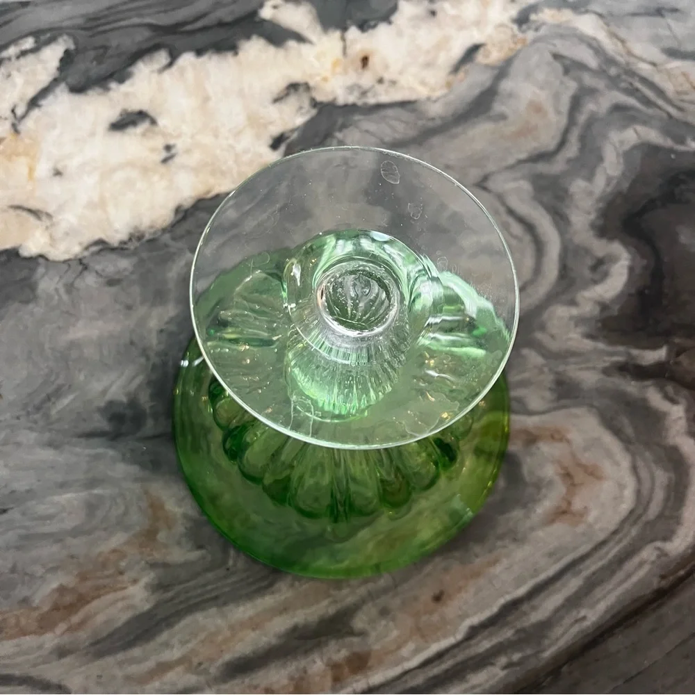 Hand Blown Green Fluted Compote Bowl Italy